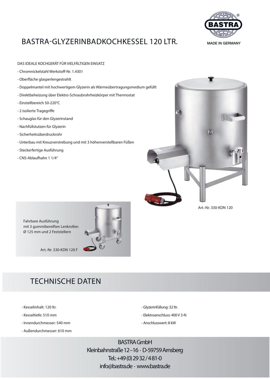 Bastra Glyzerinbad-Kochkessel KDN 120 (PDF öffnen)