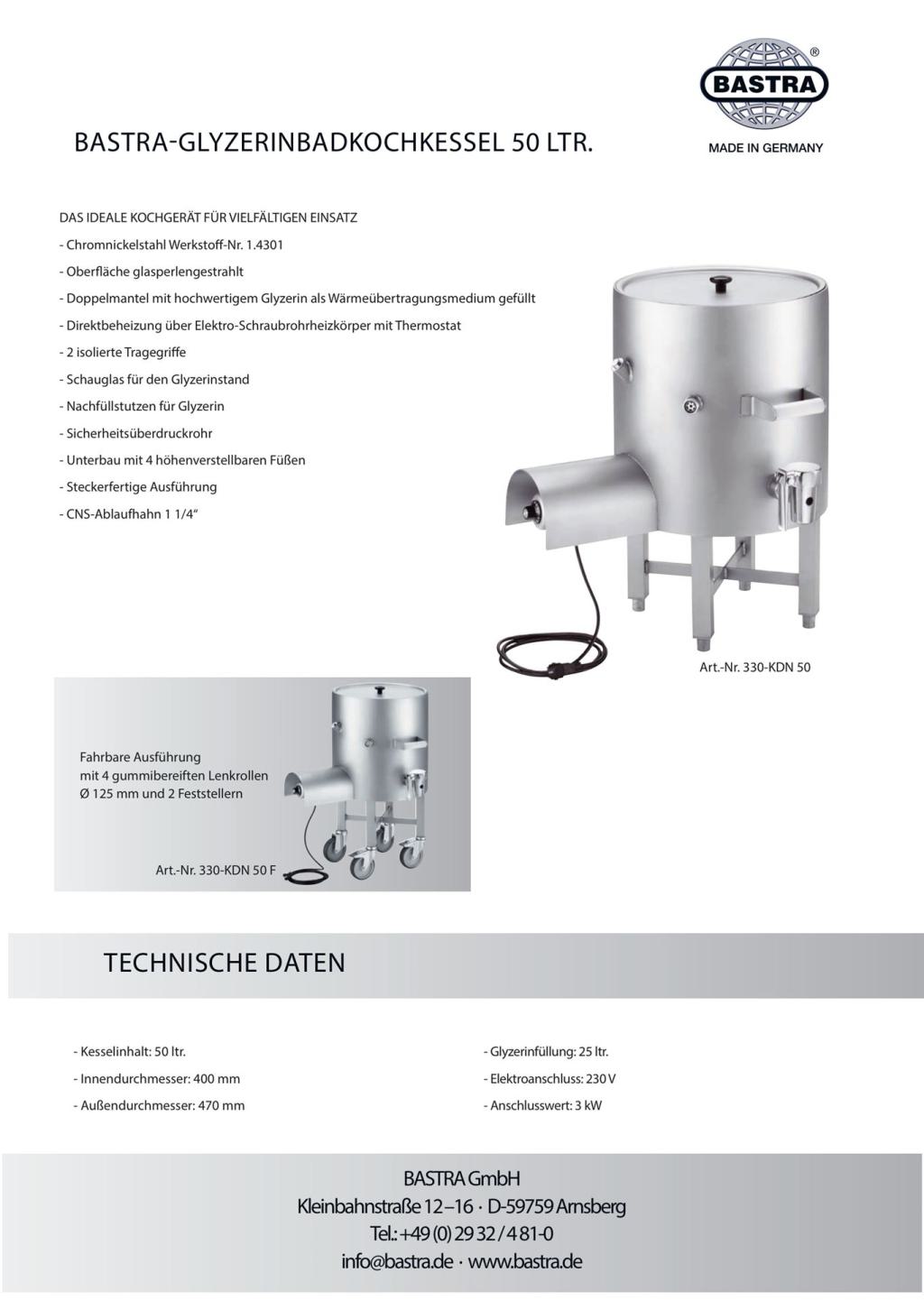 Bastra Glyzerinbad-Kochkessel KDN 50 (PDF öffnen)