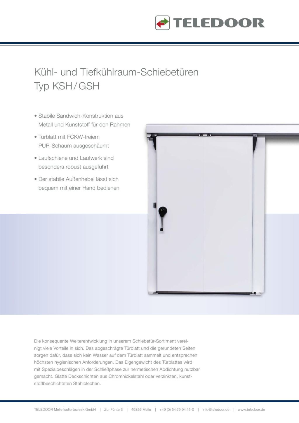 Teledoor Kühlraum-Schiebetüren KSH und GSH (PDF öffnen)