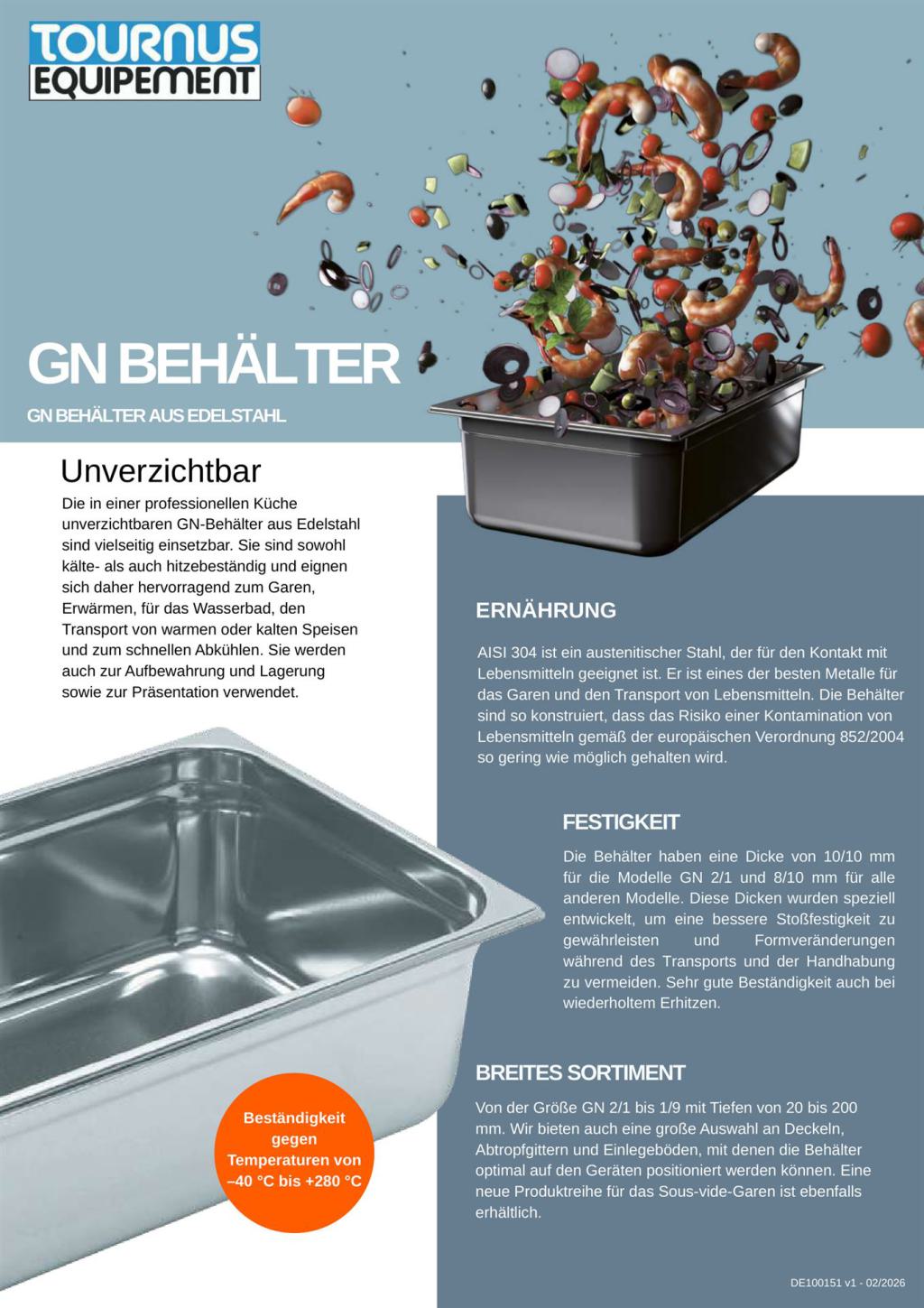 Tournus Gastronorm-Behälter aus Edelstahl (PDF öffnen)