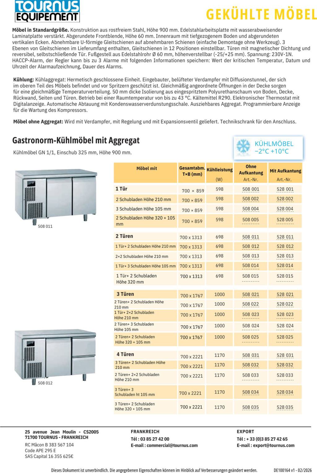 Tournus Gastronorm-Kühlmöbel (PDF öffnen)