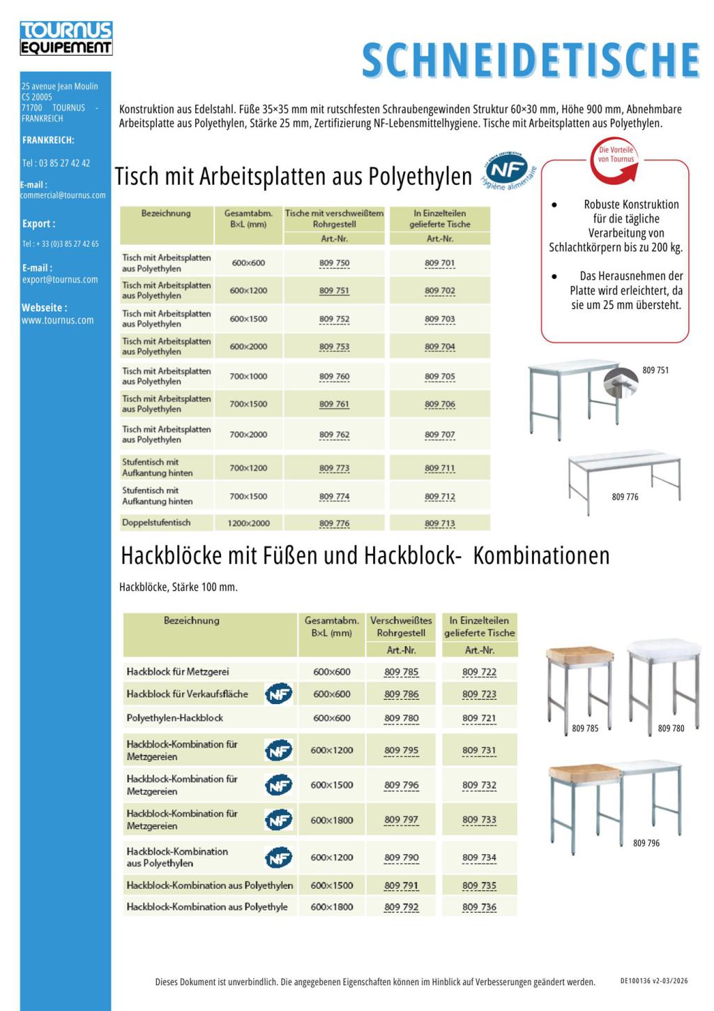 Tournus Schneidetische (PDF öffnen)